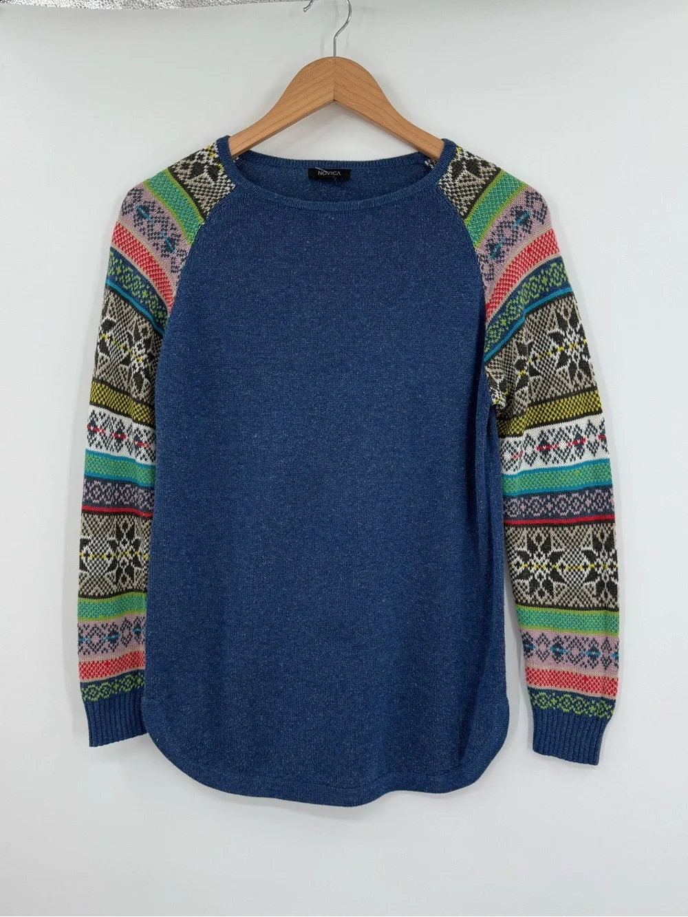 Novica Fair Isle Sleeve Sweater | Blue Multi | Medium